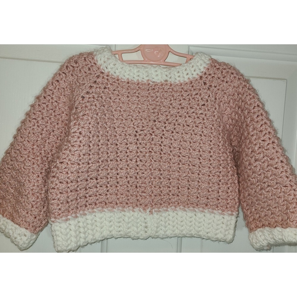 New Handmade Pink White Baby Newborn Long Sleeved Handmade Crochet Top Sweater
